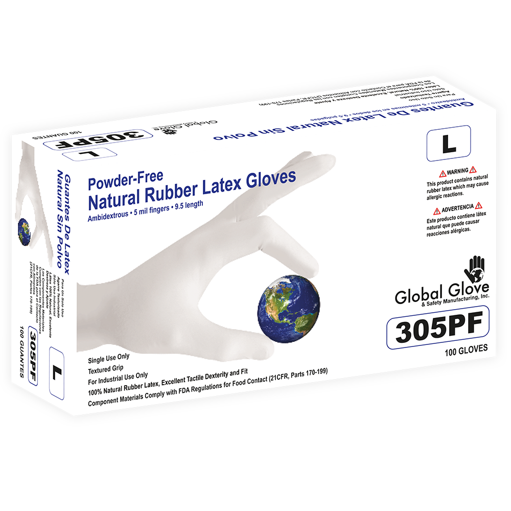 305PF Powder-Free Natural Rubber Latex Gloves 3D Box